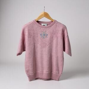 VTG Bay Point Embroidered Floral Med Sweater S/S Powder Petal Pink Cottagecore